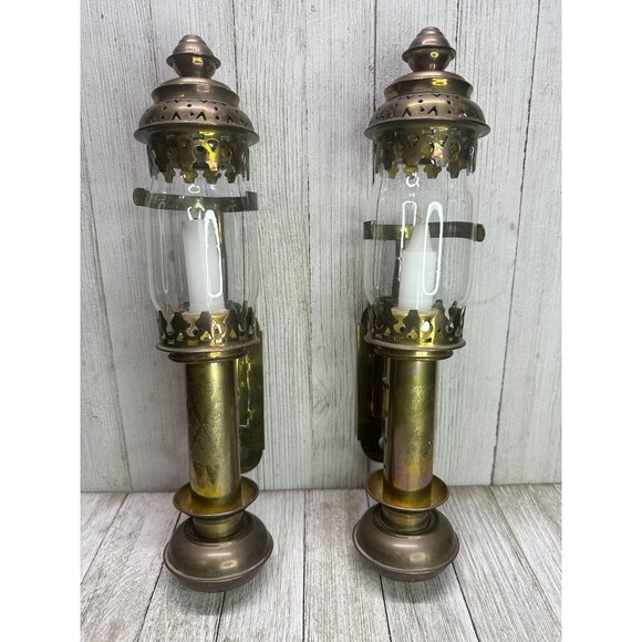 Vtg Interpur GWR Great Western Railway Brass Carriage Candle Lamps 13" Set of 2 - Picture 2 of 10